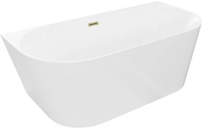 Mexen Oval Slim, voľne stojaca vaňa ku stene 170 x 80 cm, biela lesklá, zlatý lesklý prepad, 52661708000-50