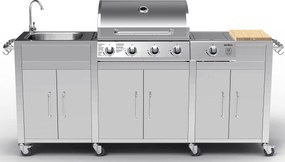 Nerezová záhradná BBQ kuchyňa s umývadlom BestBerg BBBQ-29SS / 5 horákov / 17,2 kW / strieborná