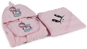 Ružový bavlnený detský župan a osuška v súprave 3 ks veľkosť 0-2 roky Unicorn – Foutastic