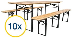10 x Skladacie pivný set 220 x 50 x 25 cm | 3 nohy na lavici