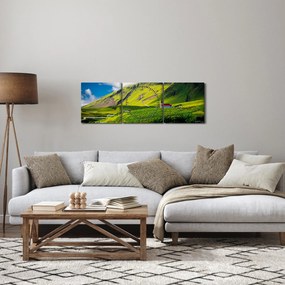 Obraz horskej krajiny (s hodinami) (90x30 cm)
