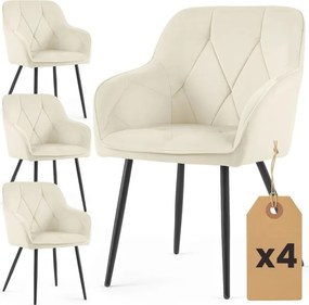 Sada štyroch jedálenských stoličiek DIAMANTE zamatové, krémové / čierne nohy (4 ks)