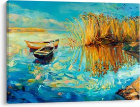 Obraz - Jazero s loďkami (70x50 cm)