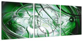 Zelený abstraktný obraz (s hodinami) (90x30 cm)