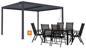 ZÁHRADNÉ KOMBO bioklimatická pergola s lamelami BestBerg BBP-12G + záhradný jedálenský set 6+1 BestBerg BBGF-53B