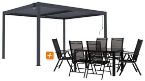ZÁHRADNÉ KOMBO bioklimatická pergola s lamelami BestBerg BBP-12G + záhradný jedálenský set 6+1 BestBerg BBGF-53B