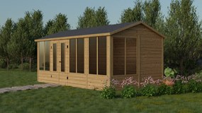 Drevený domček PAMPA DE LUXE so sedlovou strechou (3,2 × 5,2 m)