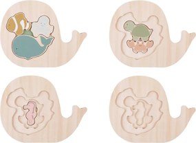 Jabadabado Drevené safari vrstvené puzzle pre malé ručičky – 6 figúrok 18m+ (17×22 cm) – Koral