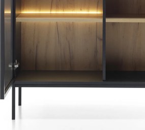 Skrinka s vitrínou Sento, čierna/dub wotan, s osvetlením