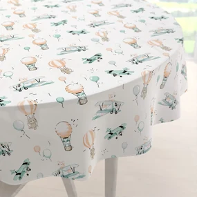 Biante Detský bavlnený okrúhly obrus Sandra SA-457 Líšky v lietadielkach na bielom Ø 60 cm