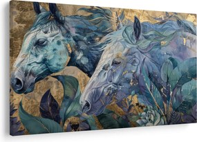Obraz - Kone so zlatým pozadím (90x60 cm)