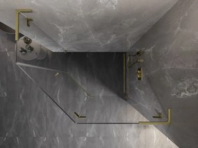 Mexen Lunar, L pravý výklopný päťuholníkový sprchový kút 90 x 80 cm, 8mm číre sklo, zlatý matný profil, 831L-090P-080L-55-00-P