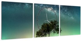 Obraz nočného neba (s hodinami) (90x30 cm)
