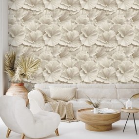 Samolepiaca tapeta béžové kvety v jemnom štýle