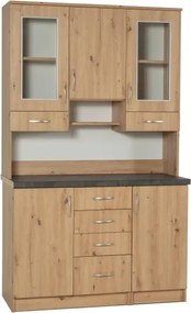 Kredenc hladký 120, dub artisan (sklo hranaté čiré, u3 satyna, deska metal vintage)