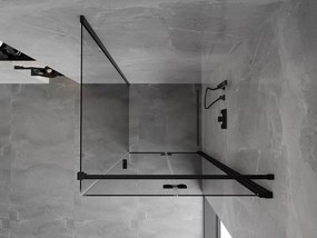 Mexen Mist-F T, 1-krídlový skladací sprchový kút pravý 95 x 95 cm, číre sklo, čierny profil, 8A6T-095-095-70-00-P