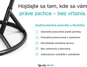 Čierne závesné kreslo KOKON bez stojanu, sivý vankúš