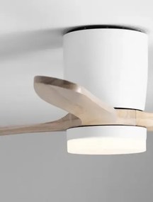 LED bielo-drevené designové stropné svietidlo Aloa s diaľkovým ovládaním