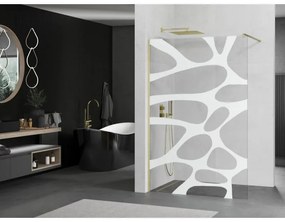 Mexen Kioto, sprchová zástena Walk-In 90 x 200 cm, 8mm číre sklo biely vzor, zlatý matný profil, 800-090-101-55-97
