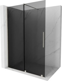 Mexen Velar, sprchová zástena s posuvnými dverami Walk-in 140 x 200 cm, 8mm šedé sklo, brúsená oceľ, 871-140-000-43-97