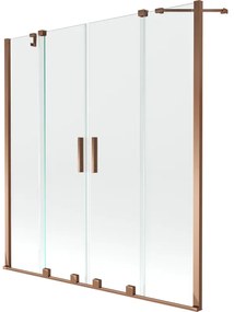 Mexen Velar Duo, 2-krídlová posuvná vaňová zástena 160 x 150 cm, 8mm číre sklo, ružové zlato profil, 896-160-000-02-60