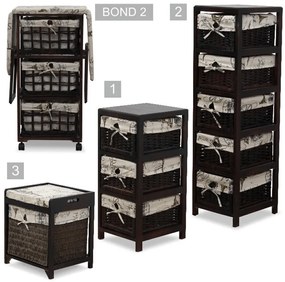 Kondela Komoda, 3 prútené košíky tmavo hnedá/béžová, ELI 1