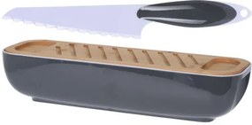 Chlebník s nožom a doskou, 40 cm, Excellent Houseware Farba: Sivá