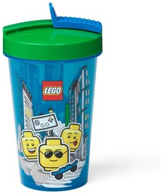 Modrý téglik so zeleným vekom a slamkou LEGO® Iconic, 500 ml