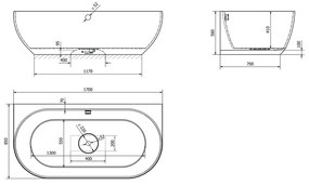 Polysan Polysan, PAGODA vaňa liaty mramor 170x85x58cm, biela, 72976