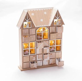 Drevený LED adventný kalendár so šuflíčkami DOMOK
