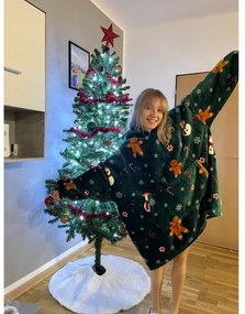 Baránková mikinová deka s rukávmi a kapucňou SNOWMAN AND GINGERBREAD, zelená