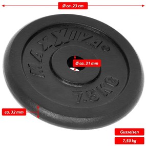 MAXXIVA 81685 Sada 2 závažia na činky celkom 15 kg, liatina, čiern