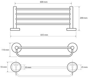 Sapho Sapho, X-ROUND E polička na uteráky s hrazdou 600mm, chróm, XR415