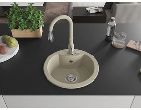 Mexen Diego, 1-komorový granitový drez 488x488x167 mm a drezová batéria Savita, béžová, 6512-69-672601-69