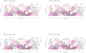Nordic kopčeky ružové textilné prelepiteľné nálepky na stenu arch 75 x 23 cm