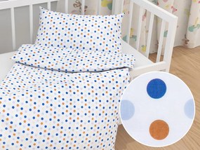 Biante Detské bavlnené posteľné obliečky do postieľky Sandra SA-120 Modré a hnedé bodky na bielom Do postieľky 90x140 a 40x60 cm
