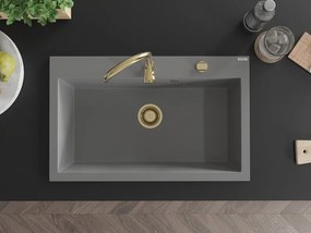 Mexen Elix, 1-korový granitový drez 800 x 500 mm, šedá, zlatý sifón, 6527801005-71-G