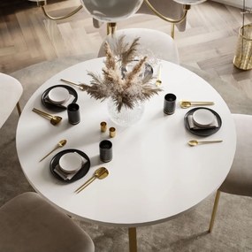 OKRÚHLY ROZKLADACÍ JEDÁLENSKÝ STÔL EWALD BIELY MATNÝ + ZLATE NOHY 100/140 cm