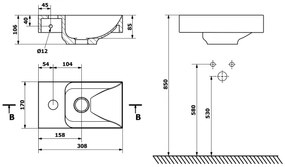 Sapho - Závesné umývadlo PICCOLINO 31x17 cm ľavé/liaty mramor/biela