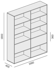 PLAN Široký kancelársky policový regál LAYERS, 2 boxy, 1582 x 400 x 1905, biela / sivá