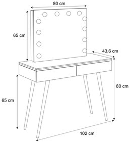 TOALETNÝ STOLÍK NESSIE SHINE BIELY LESK + ZLATÉ NOHY + LED