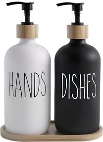 Zeller Present 2. akosť - Súprava dávkovačov s podložkou - dóza a mydlo, BLACK&WHITE (čierna dávkovač)