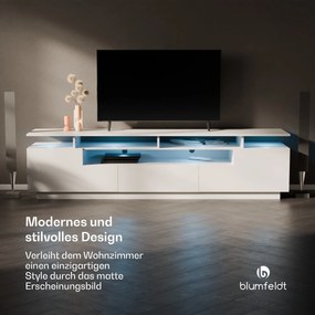 blumfeldt Perth Lowboard , TV skrinka, LED, 3 police, biela, 195 x 33 x 50 cm