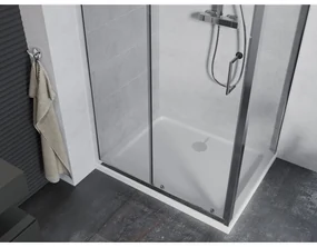 Mexen Apia, sprchový kút s posuvnými dverami 120 (dvere) x 80 (stena) cm, 6mm číre sklo, chrómový profil + slim sprchová vanička 5cm, 840-120-080-01-00-4010