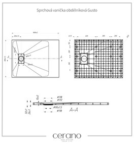 Cerano Gusto, obdĺžniková sprchová vanička 100x80x3 cm z minerálneho kompozitu, čierna matná, CER-CER-414629