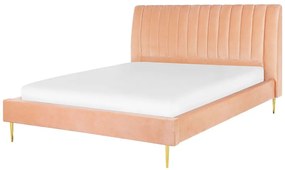Zamatová posteľ 160 x 200 cm broskyňová ružová MARVILLE Beliani