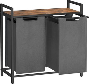 Kôš na bielizeň s 2 priehradkami, kôs na prádlo, 2 x 46 l, sivý