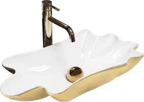 Rea Infinity, umývadlo na dosku 620x330x115 mm + odtoková zátka Click-Clack, biela-zlatá lesklá, REA-U3400