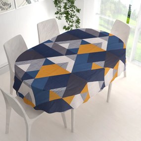 Biante Bavlnený oválny obrus Sandra SA-390 Modro-béžovo-oranžové trojuholníky 140x200 cm