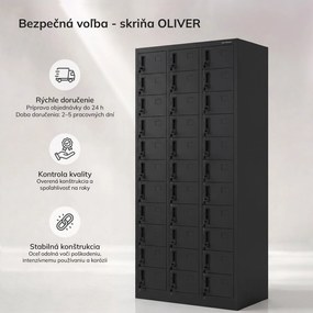 Čierna zamestnanecká skrinka na osobné veci: OLIVER, 900 x 1850 x 450 mm